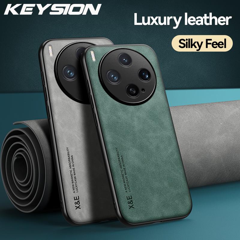 KEYSION Luxury Retro PU Leather Phone Case for VIVO X300 Pro 5G Soft Silicone+PC Shockproof Phone Back Cover for VIVO X300 Pro