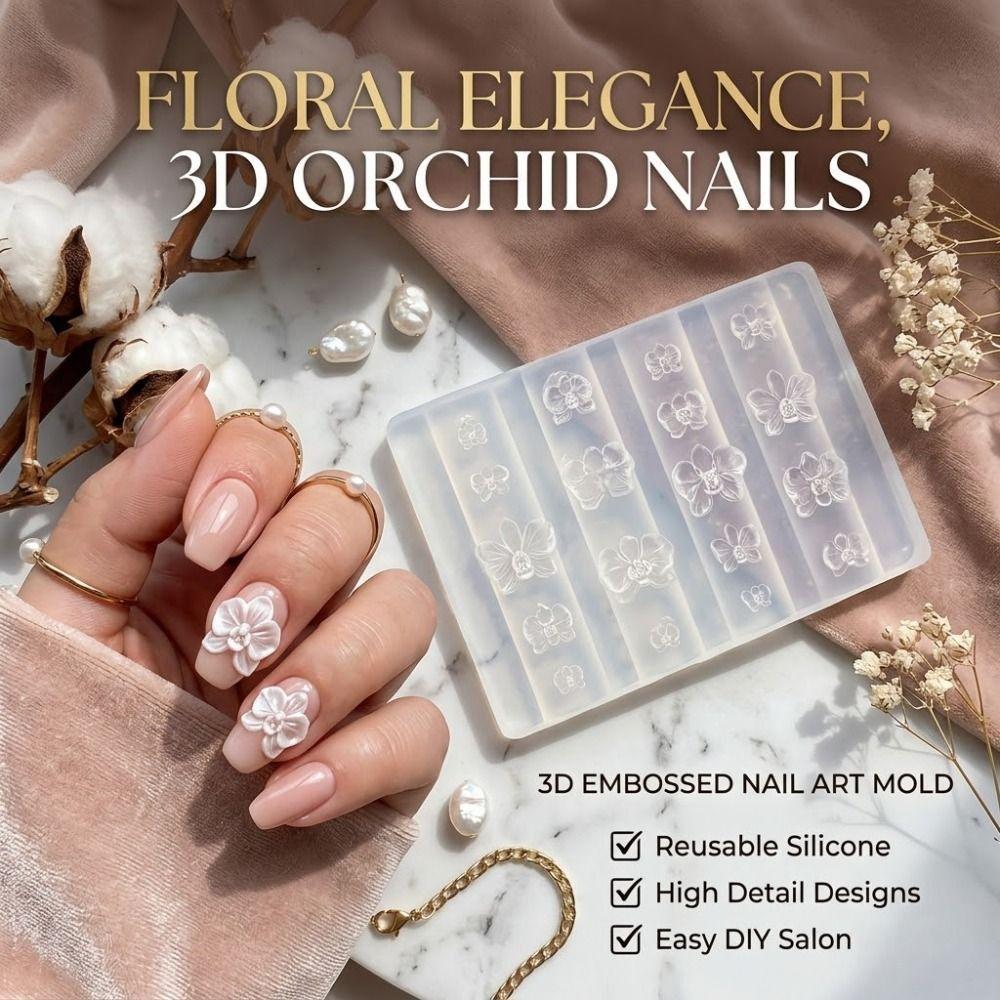Silicone Nail Art Carving Template Carving Template Flower Pattern 3D Phalaenopsis Flower Mold Butterfly Orchid Design Reusable