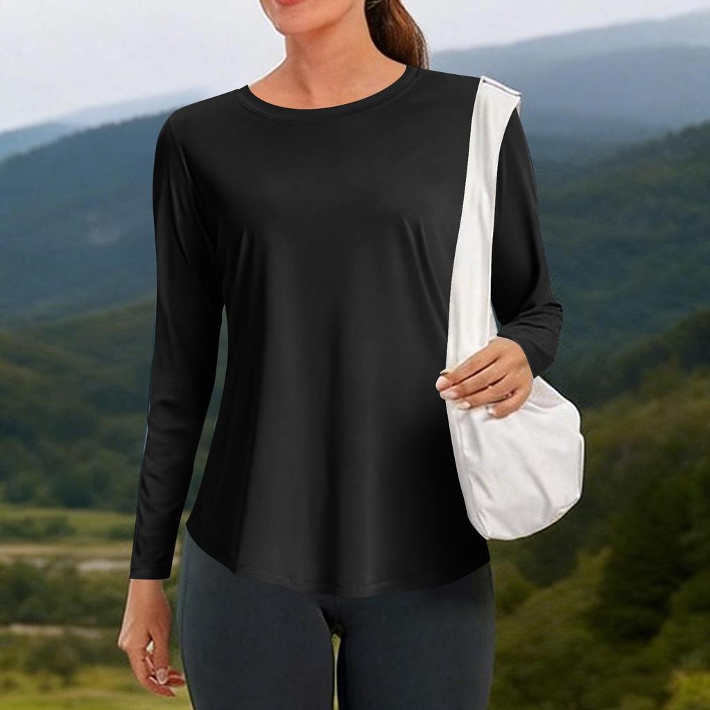 Women's Long Sleeve Breathable Athletic Pullover Loose Fit Round Neck Lightweight Yoga Top for Exercise Workout Running and Casual Wear