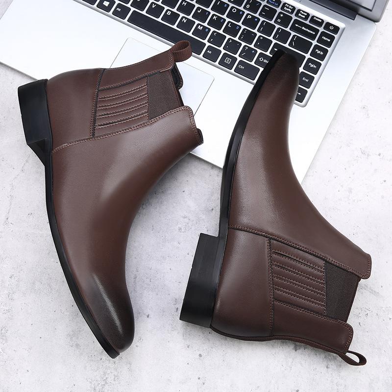 

Осень и зима новая мужская обувь челси ретро британские остроносые высокие кожаные ботинки мужские бархатные теплые черные короткие ботинки 44