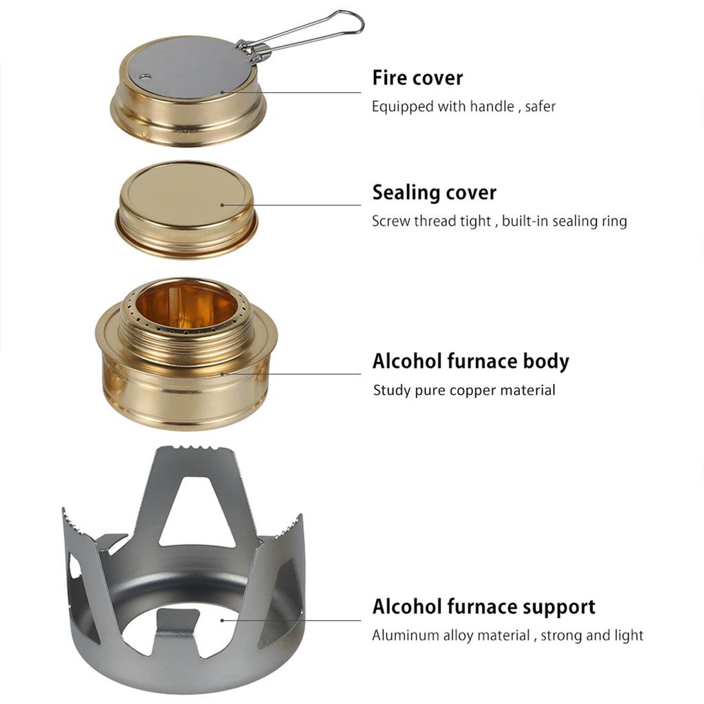 Portable Alcohol Stove Outdoor Picnic Stove Camping Cookware Brass Spirit Burner with Aluminium Stand Camping Survival Supplies