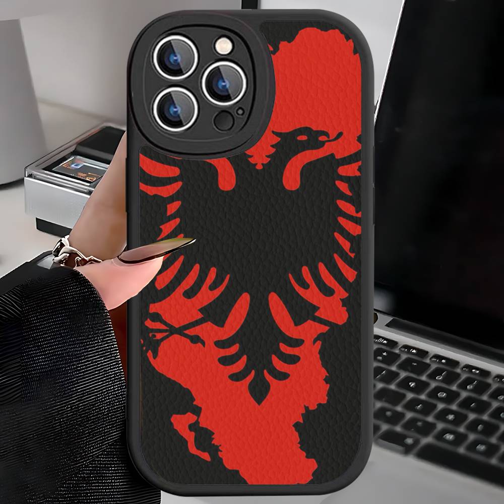 

Albania Flag Eagle Logo Phone Case For IPhone 16 15 14 13 12 11 Pro Max Plus Leather Cover iphone XS MAX
