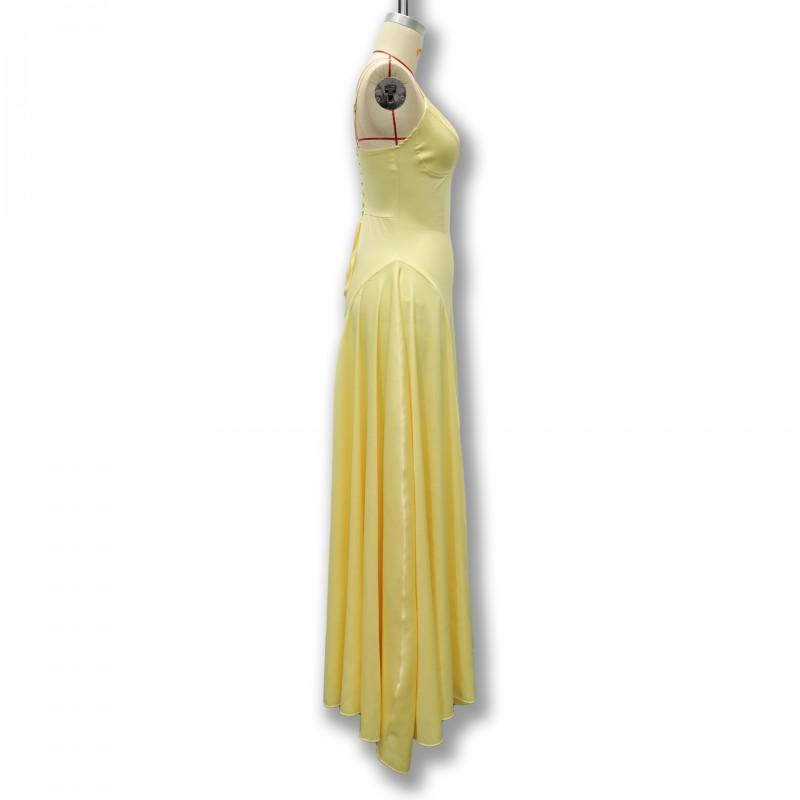 Sexy Satin Slip Dress Deep V Neck High Waist Flared Gown Banquet Date Night