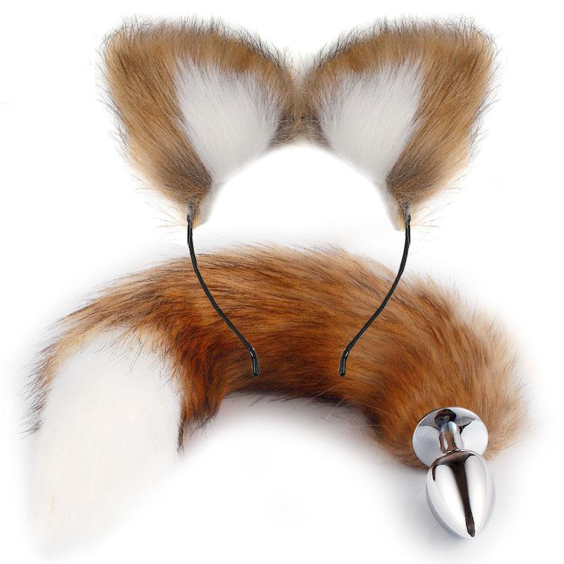 Fox Tail Anal Plug with Hairpin Bdsm Toy Flirting Metal Butt Plug Tail Sex Toys for Woman Man Couples Cosplay Adult Game