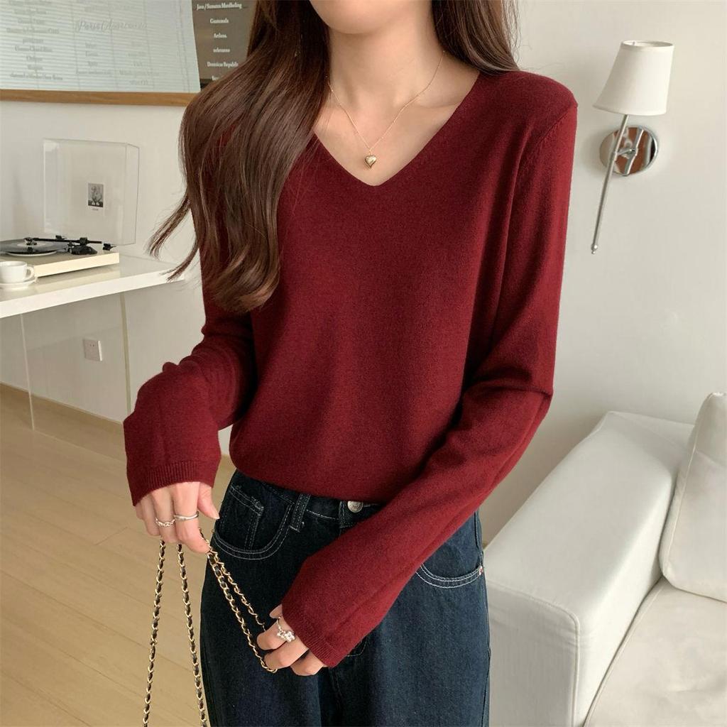 Damen Weicher Strick V-Ausschnitt Pullover - Lässig Langärmlig für Frühling, Herbst & Winter