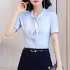 Women's Bowknot Collar Short Sleeve Blouse