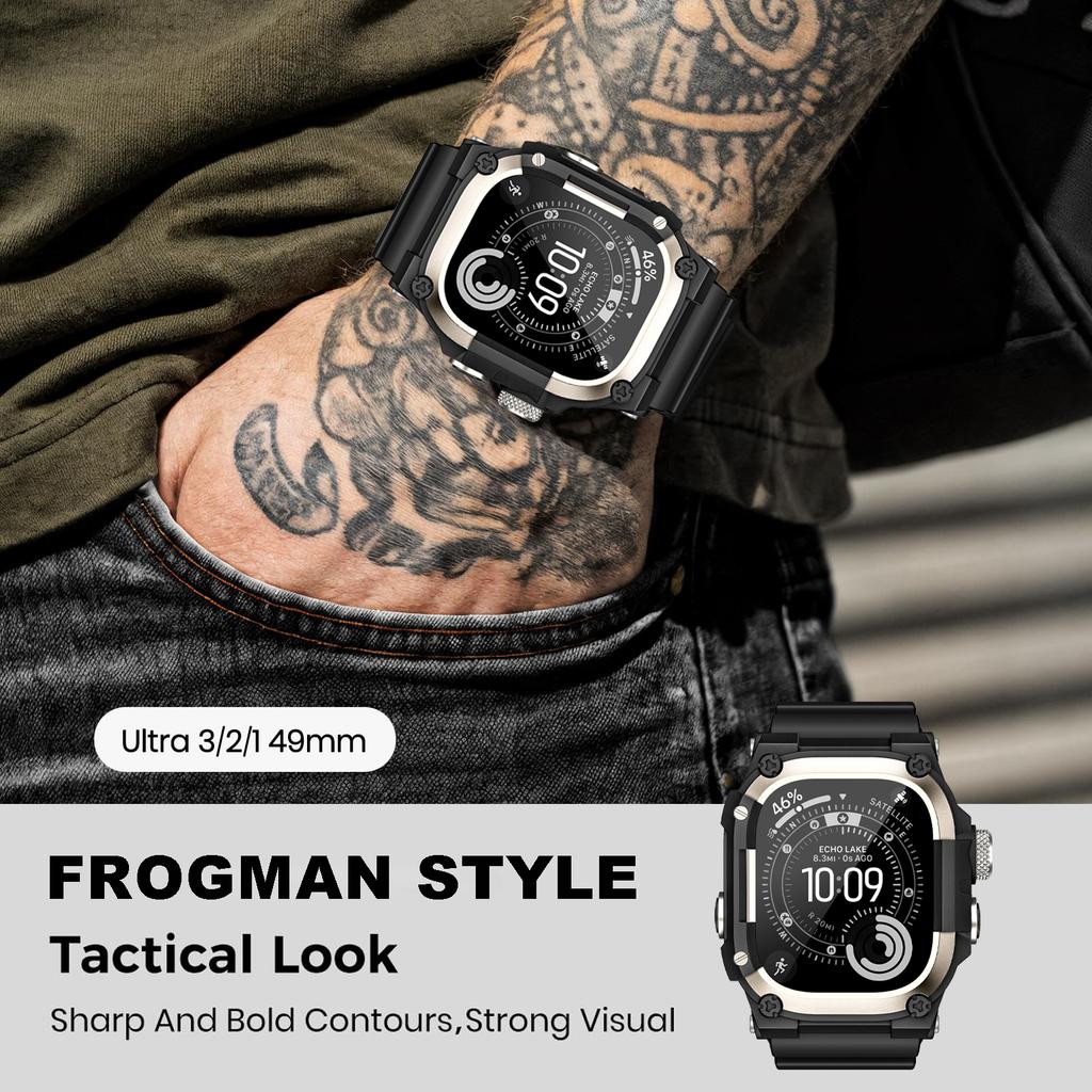 Robustes Integrationsband mit Hülle für Apple Watch Ultra 3/2/1 49mm Sport-Silikonarmband mit Metall-Stoßfängerabdeckung für iWatch Ultra