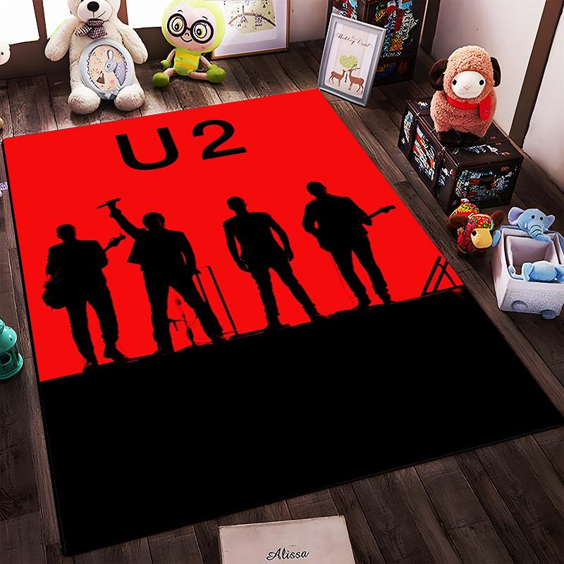 "Silhouette Band Design on Red Background Non-slip rug suitable for living room and bedroom sofas"