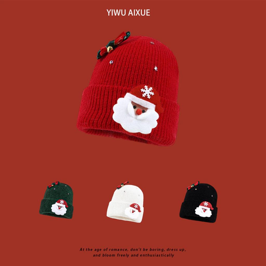 Winter Hats For Women Knitted Snow Beanie Warm Hat With Santa Claus And Bow Bell For Christmas Party Holiday Winter Snow Hiking