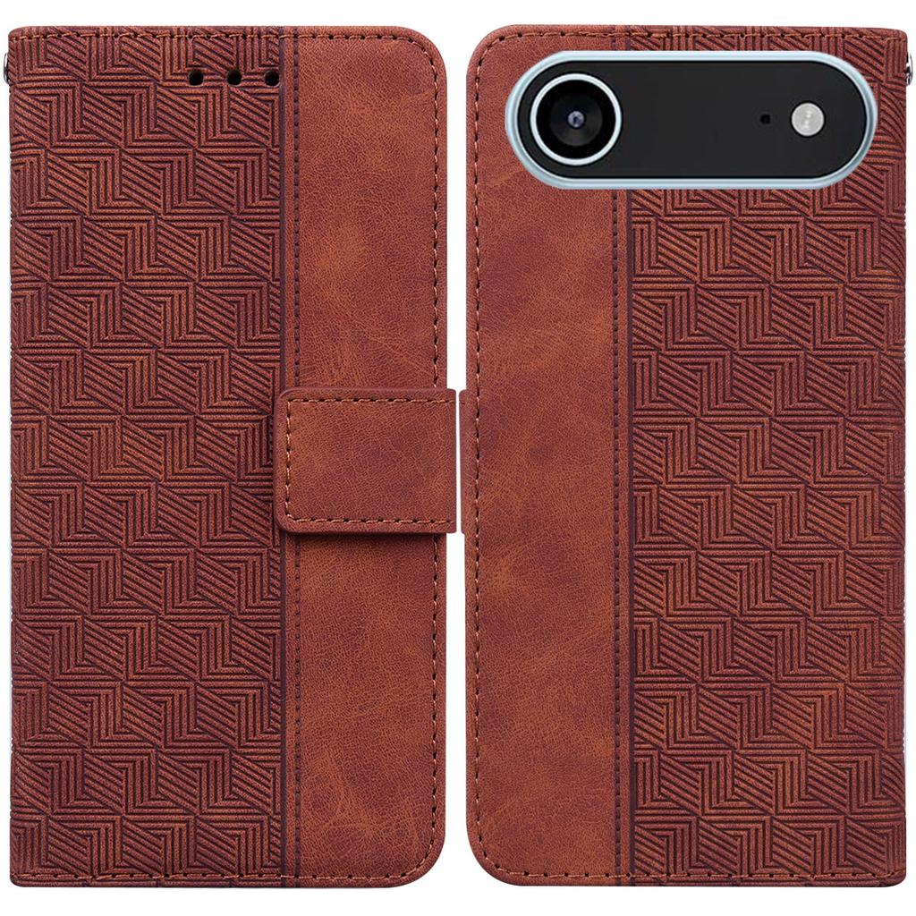 For iPhone 17 Air Case Geometry Pattern Leather Wallet Phone Cover with Wrist Strap
