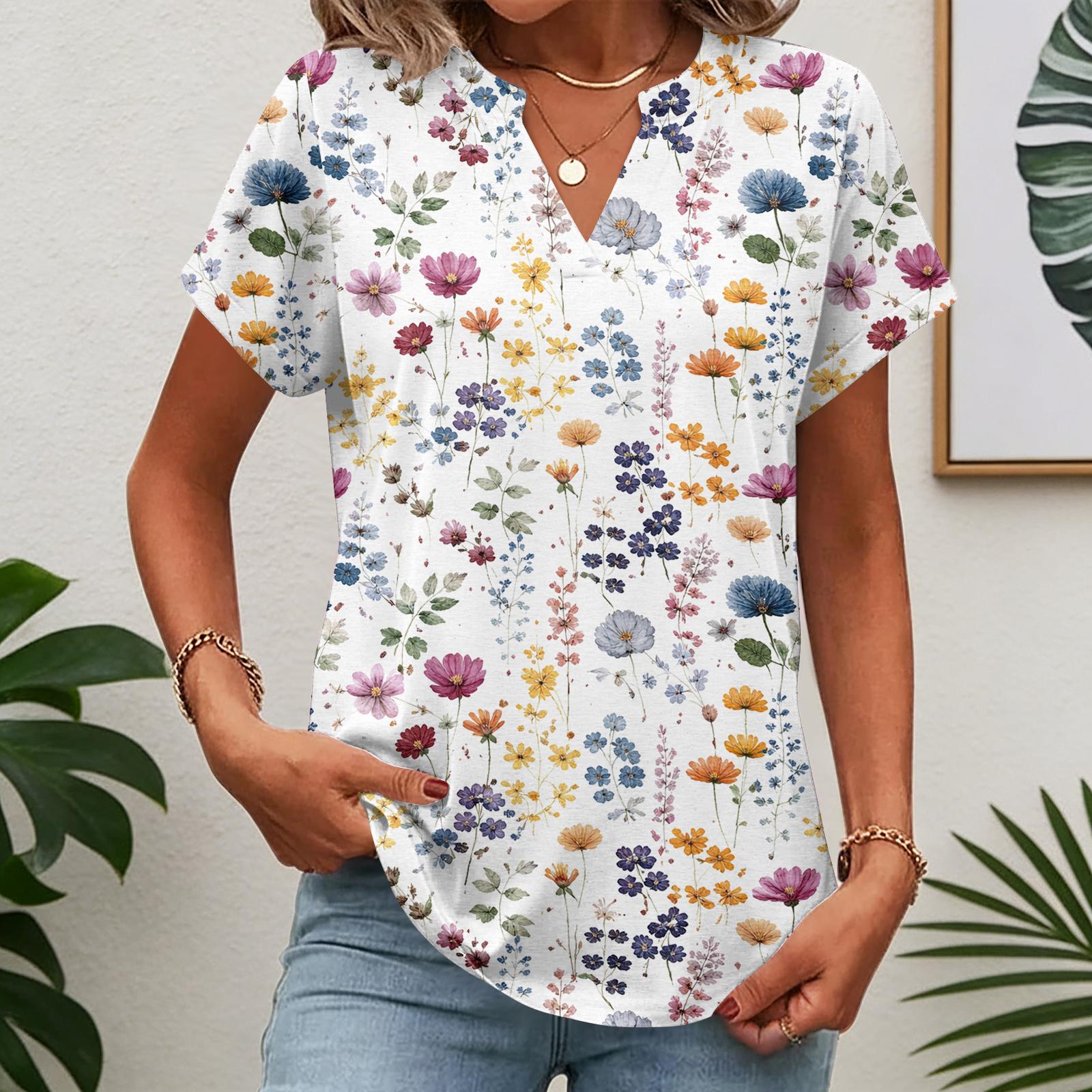 

Womens Tops Short Sleeve Tee Summer V Neck Shirts Work Blouses Business Tunic M білий