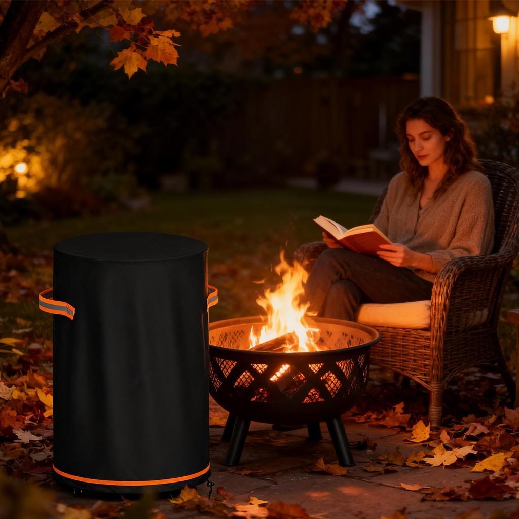 Patio Fire Column Cover Heavy Duty Waterproof Outdoor Furniture Protector Cylinder Fireplace Fire Pit Protector For Yard Balcony