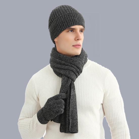 3Pcs/Set Women Winter Hat Scarf Gloves Set Solid Color Knitting Hat Long Scarf Touchscreen Gloves Set Winter Accessories