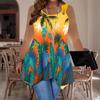 Women's Fashionable Casual Sports Double-ring Vest, Large-sized Tank Vest with Vintage Pattern Printed Patterns, Irregular Hem, Elegant and Simple