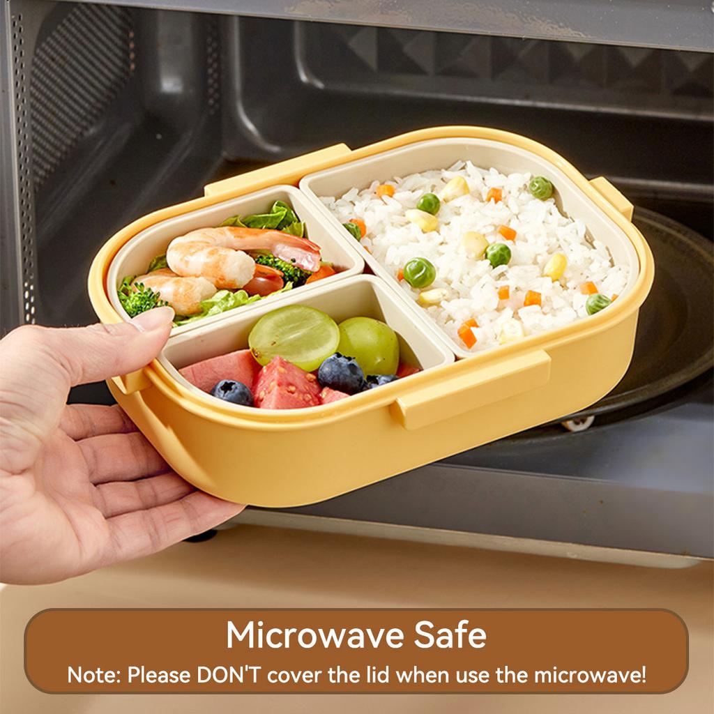 3 Fächer Tragbare Abnehmbare Kunststoff-Lunchbox Niedliche Unterteilte Bento-Box Mikrowellengeeignet Große Kapazität Auslaufsicherer Lebensmittelbehälter