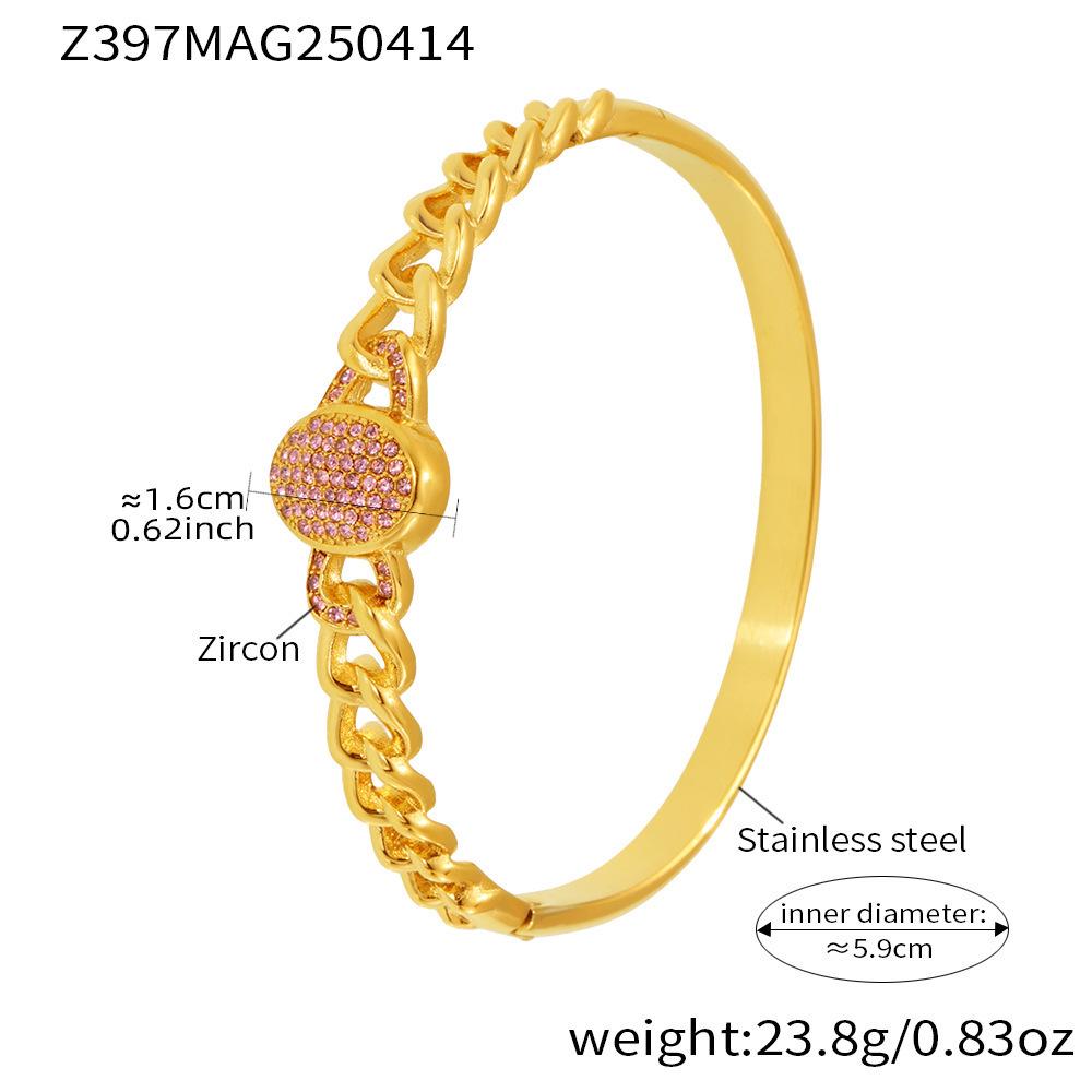 18K Gold-Plated Geometric Zirconia Bracelet with Stainless Steel Buckle