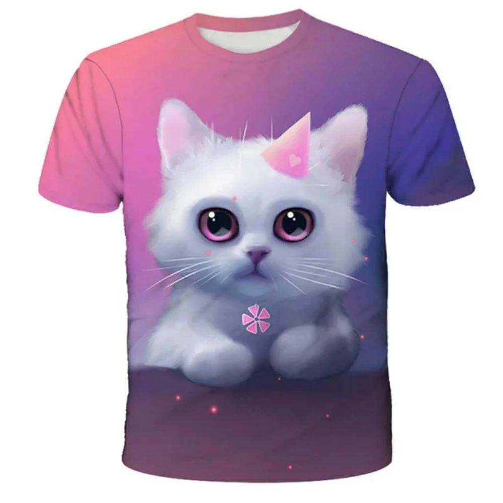 Cat Print Plus Size Women's T-shirt Clothes Animal 3D Printing T-shirt Cute and Funny Round Neck Ladies Short Sleeves