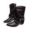 Yueyu Versatile Folded Western Women's Cowhide Pointed V-mouth Skinny Thick Heel Black Niche Rivet Knight Boots Women