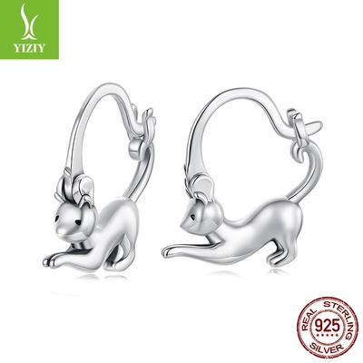 S925 Whole Body Sterling Silver Kitten Ear Buckle Cute Animal Earrings Female Personality Earrings Raising Ear Holes Cross-Border