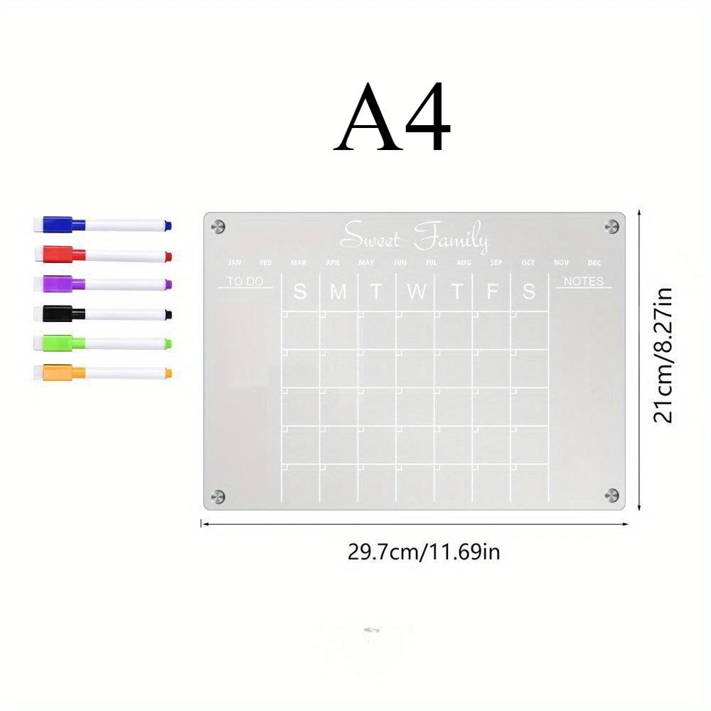 A4 30x21cm Dry Erase Magnetic Acrylic Wall Calendar Chore Chart Board Planning Board Horizontal Wall Calendar for Refrigerator