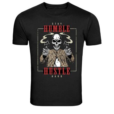 Stay Humble Hustle Hard Skull Guns Street Graphic T-Shirt