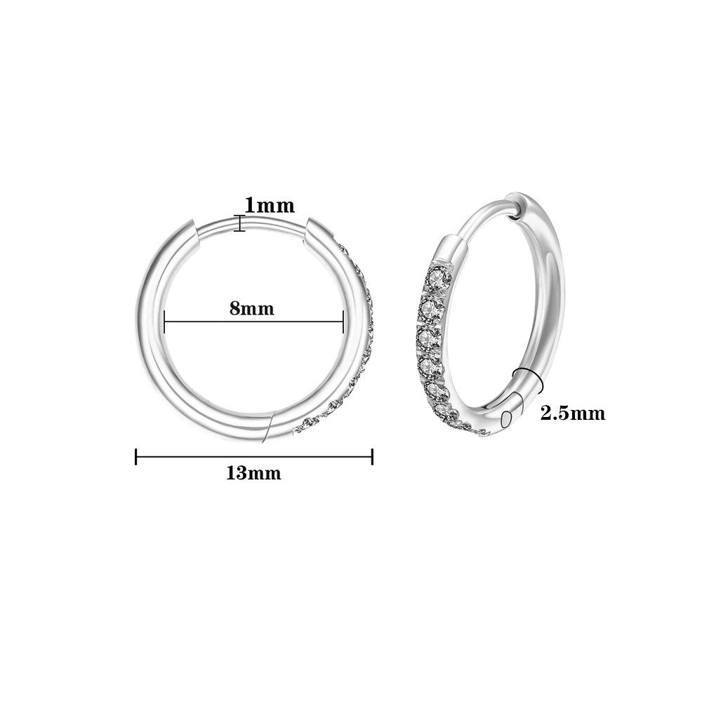 Korean Style Stone-Inlaid Titanium Steel Hoop Earrings - Fresh Design with Stainless Steel and Diamond Detailing, 2.5mm Line.