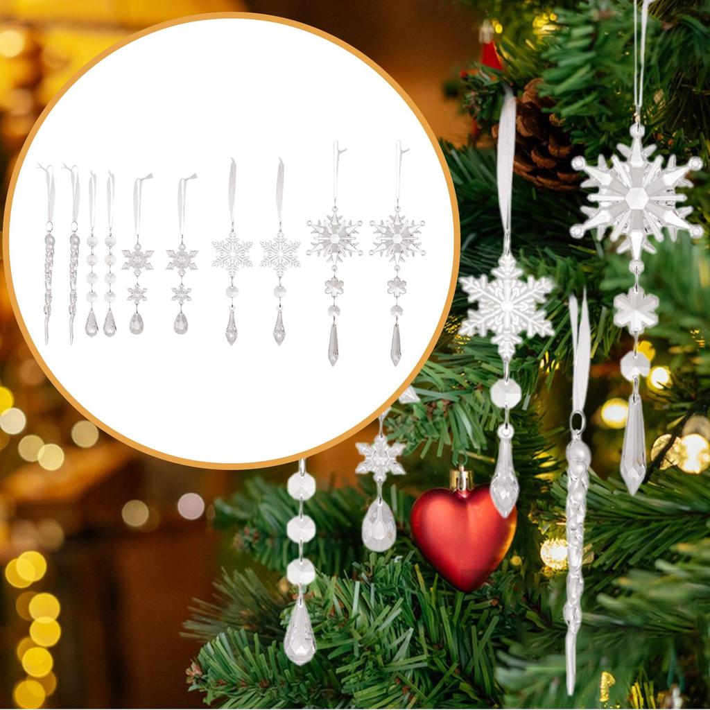 Snowflakes Icicles Ornaments Christmas Tree Decoration Seasonal Decor Collection Drop Ornaments Xmas Tree Pendants for Party