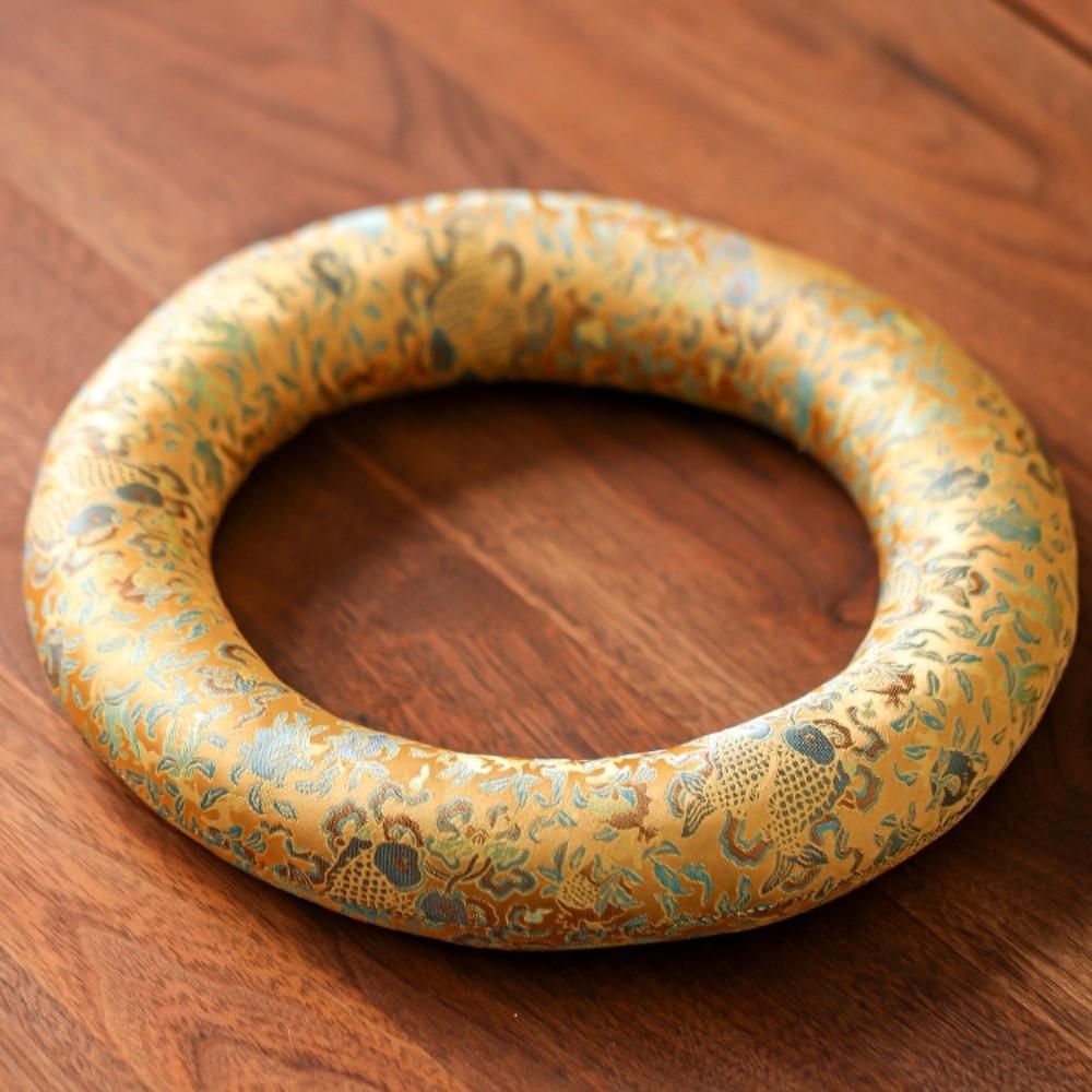 Donut Shape Singing Bowl Mat Nepalese Wooden Fish Coaster Sound Copper Out Mat  Meditation