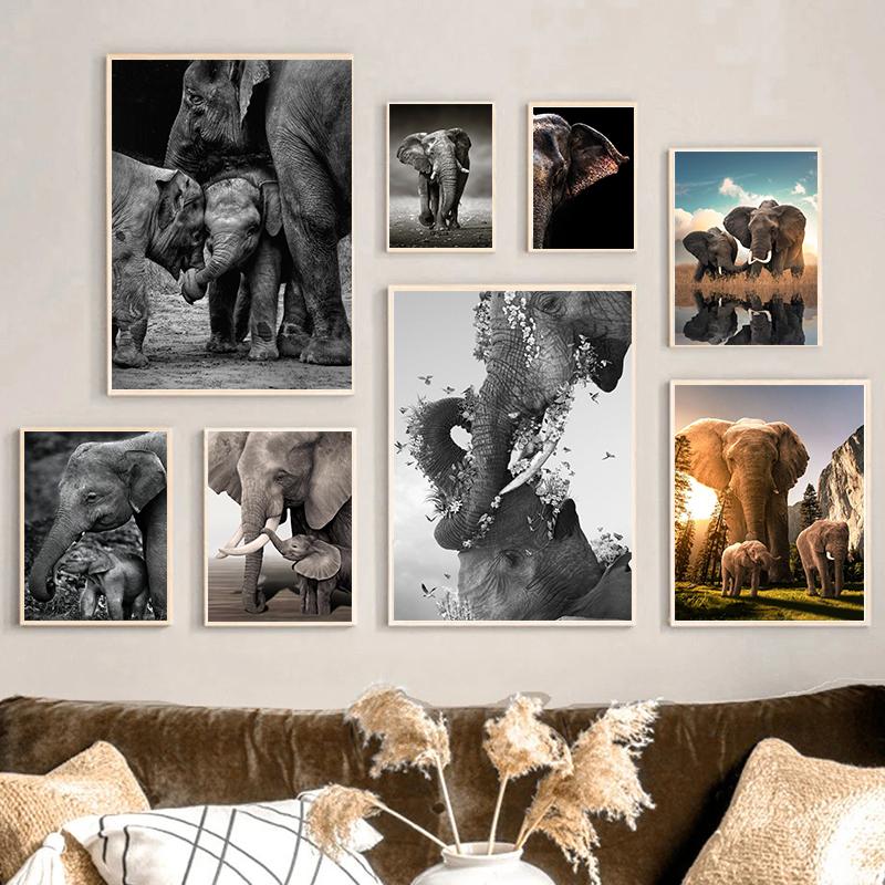 Wildlife Elephant Family Posters Canvas Painting Animal Father Mother Baby Love Wall Art Picture For Modern Room Home Decoration