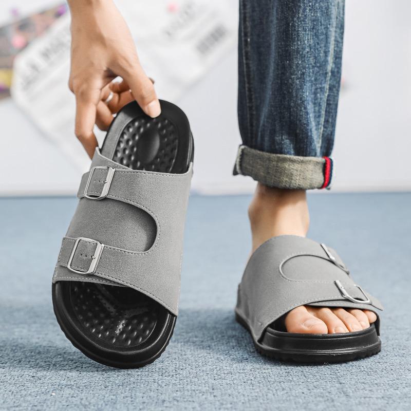 Unisex Suede Double Strap Slide Sandals with Adjustable  and Soft Insole for Casual Summer Wear