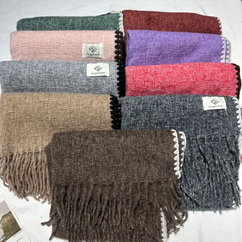New Ins Versatile Atmosphere Solid Color Dog Tooth Edge Imitation Cashmere Scarf Thickened Large Version Scarf Shawl