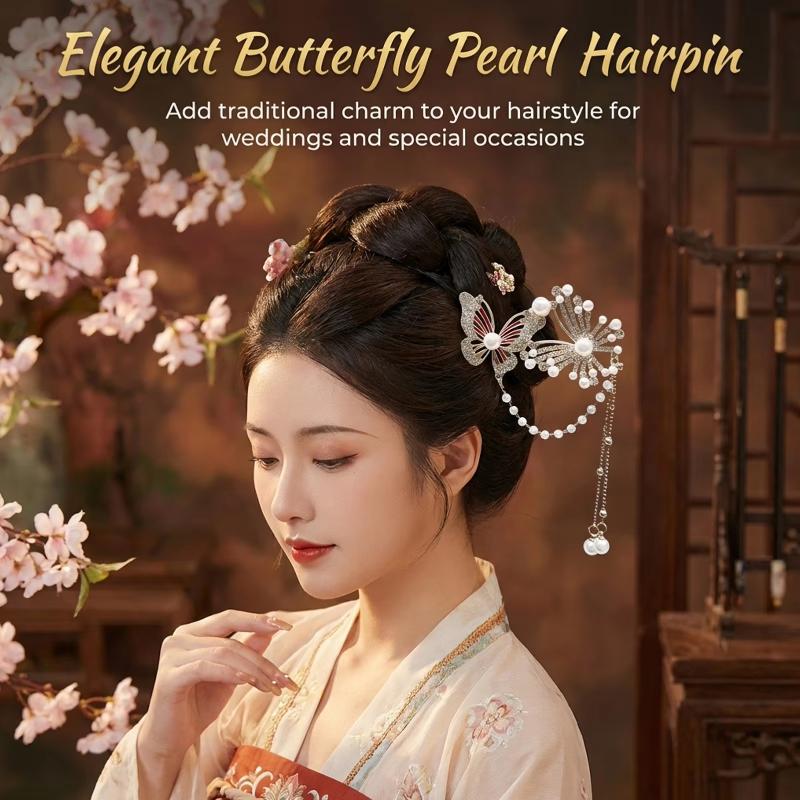 Butterfly Hairpin For Women Alloy Tassel Hairpins Vintage Floral Hair Accessories For Wedding Festivals Hairpins