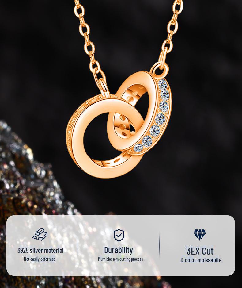 Stylowy Damski Naszyjnik Podwójny Pierścień Obojczyk - Wszechstronny, Niszowy Design, Wysokiej Klasy Srebrna Biżuteria