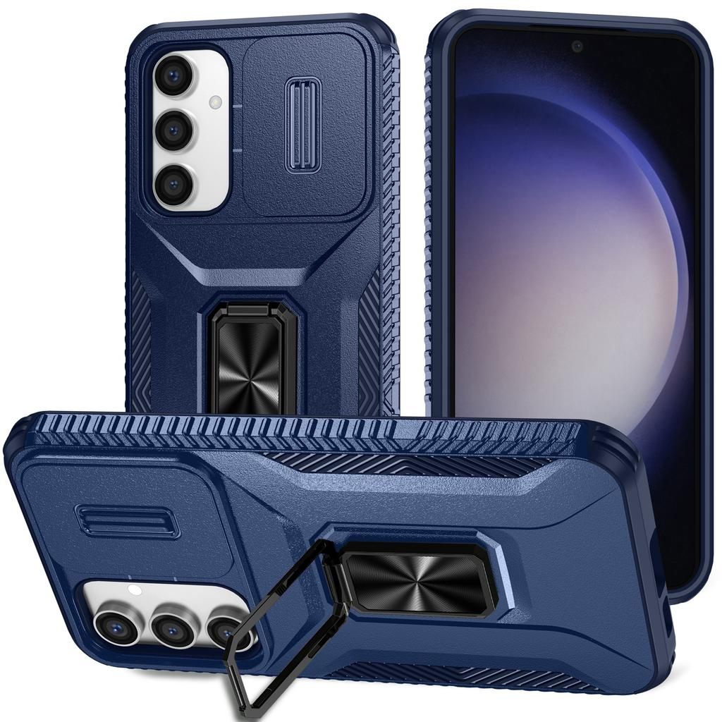 For Samsung Galaxy S23 FE Kickstand Case TPU+PC Phone Protector with Slide Lens Cover