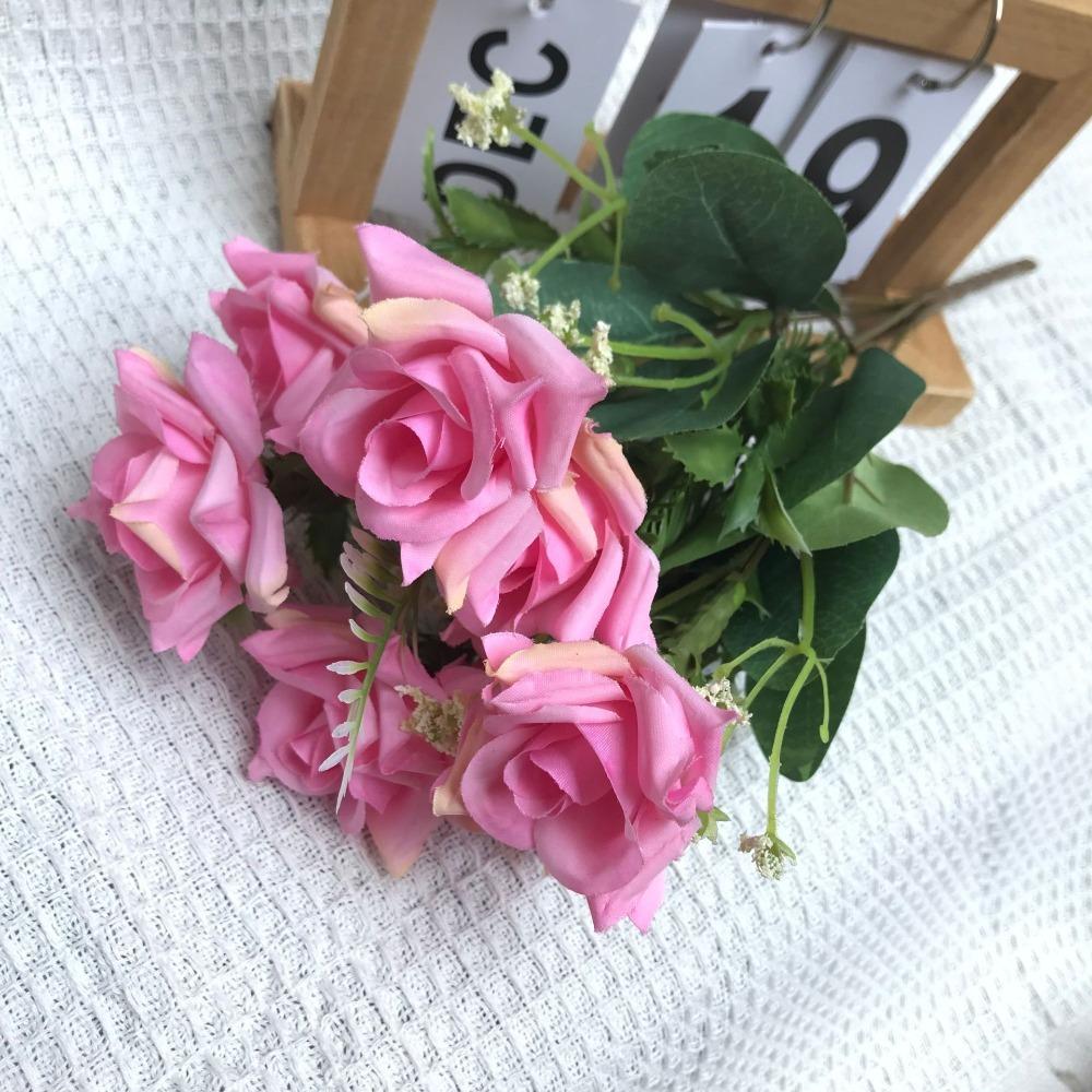 

7 Квітів Штучна Квітка Троянди DIY Домашній Декор Кімнати Штучні Квіти Сад Весільна Прикраса рожевий
