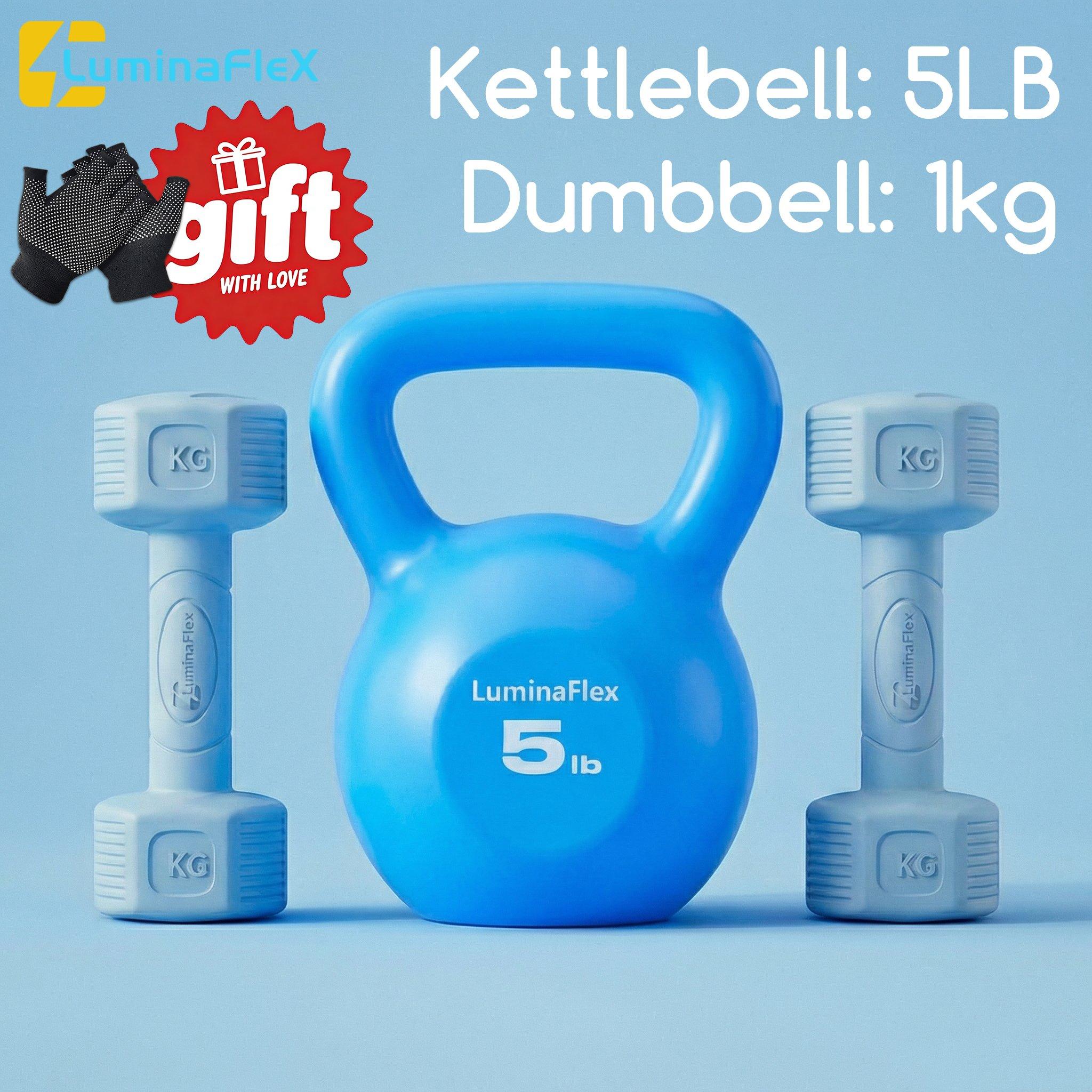 LuminaFLex Dumbbell Set 1kg/2kg/3kg Sports eEquipment Fitness Dumbbell and Kettlebell High Dumbell BlueSet1(1KG+5LB)