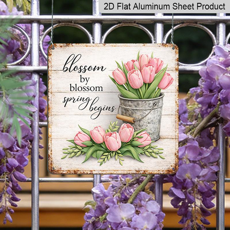 

2D Flat, 1pc, Spring Decor, Elegant Tulip Sign, Vintage Aluminium Sign, Home Wall Art, Inspirational Floral Decor for Garden, Courtyard, Living Room 20*20cm