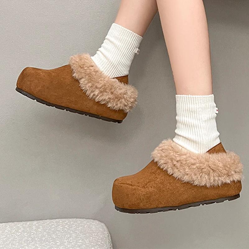 

Fur Snow Boots Flats Suede Women Warm Shoes for Woman Ankle Boots Casual Walking Winter Cotton Shoes Cozy Mujer Botas 40