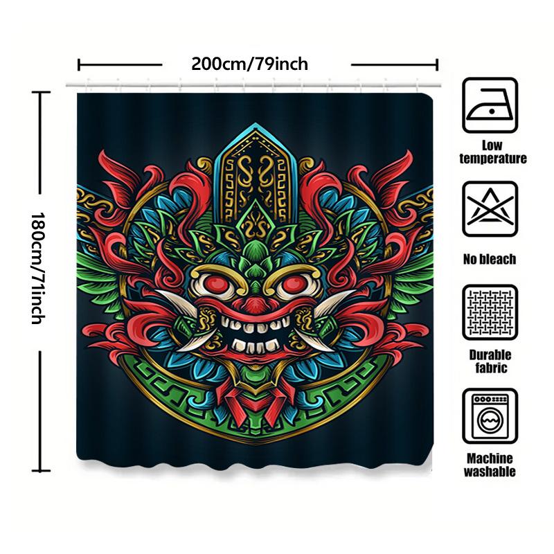 Tuniu Cool Chinese Demon Mask Shower Curtain Unique Art Bathroom Decor Vivid Colorful Design