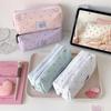 Estilo Coreano Estampado de Lunares Sólido Estuche para Lápices Estética INS Lindo Estudiante Bolsa de Papelería Portátil Maquillaje Cosmético Neceser para Viajes