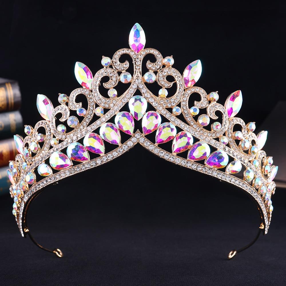 Shiny Princess Tiara Gold Rhinestone Crown Exquisite Baroque Crown Women