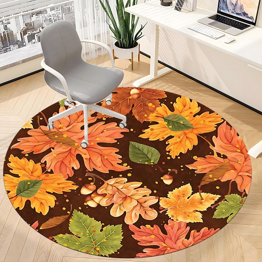 1PC Autumn Leaves Office Round Area Rug, Mat Suitable For Office, Under Office Chairs Bedroom Living Room Home Decor, Room Deco