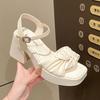 With Skirt, Sandals, Women's Thick Heel, Summer 2025, New Fairy Style One-word Buckle, Late Evening Style, Foreign Style High Heels