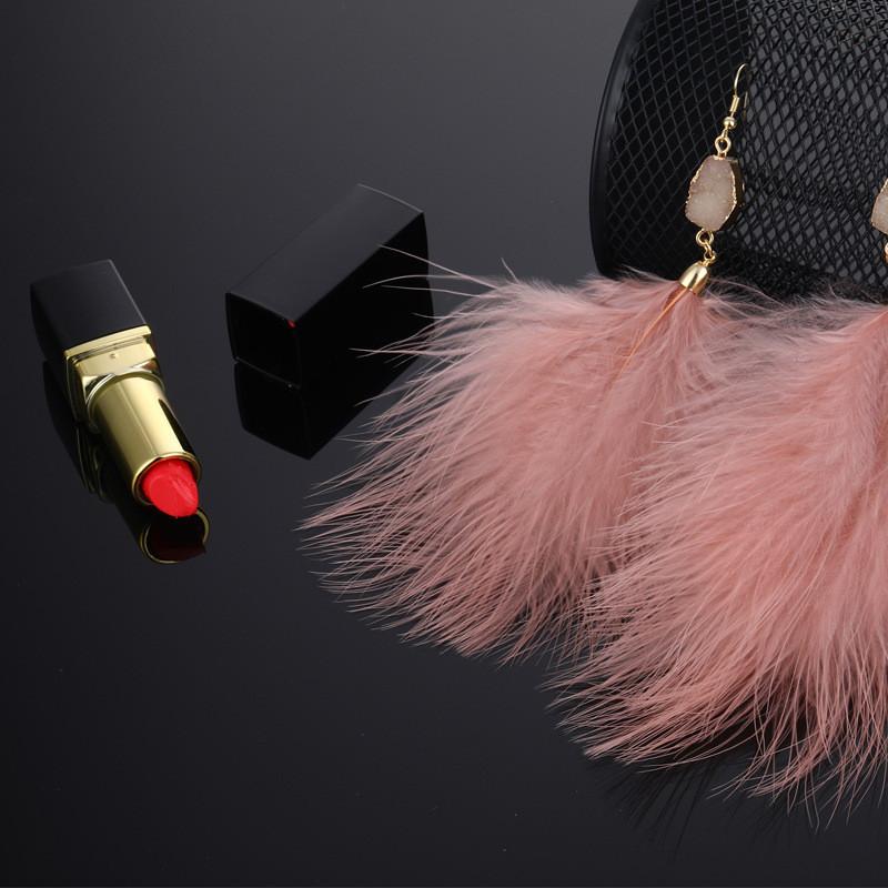 Plush Unique Feather Earrings For Women Fall 2021 Geometric Street Fashion