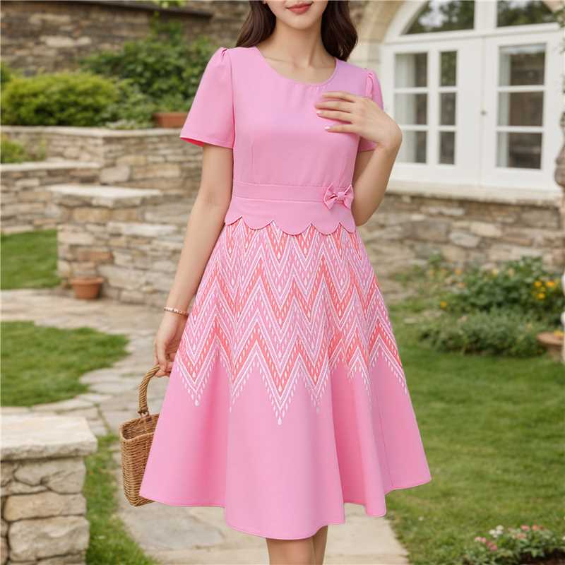 

ZANZEA Женское повседневное платье с круглым вырезом, короткими рукавами и лоскутным узором в стиле ретро 5XL розовый