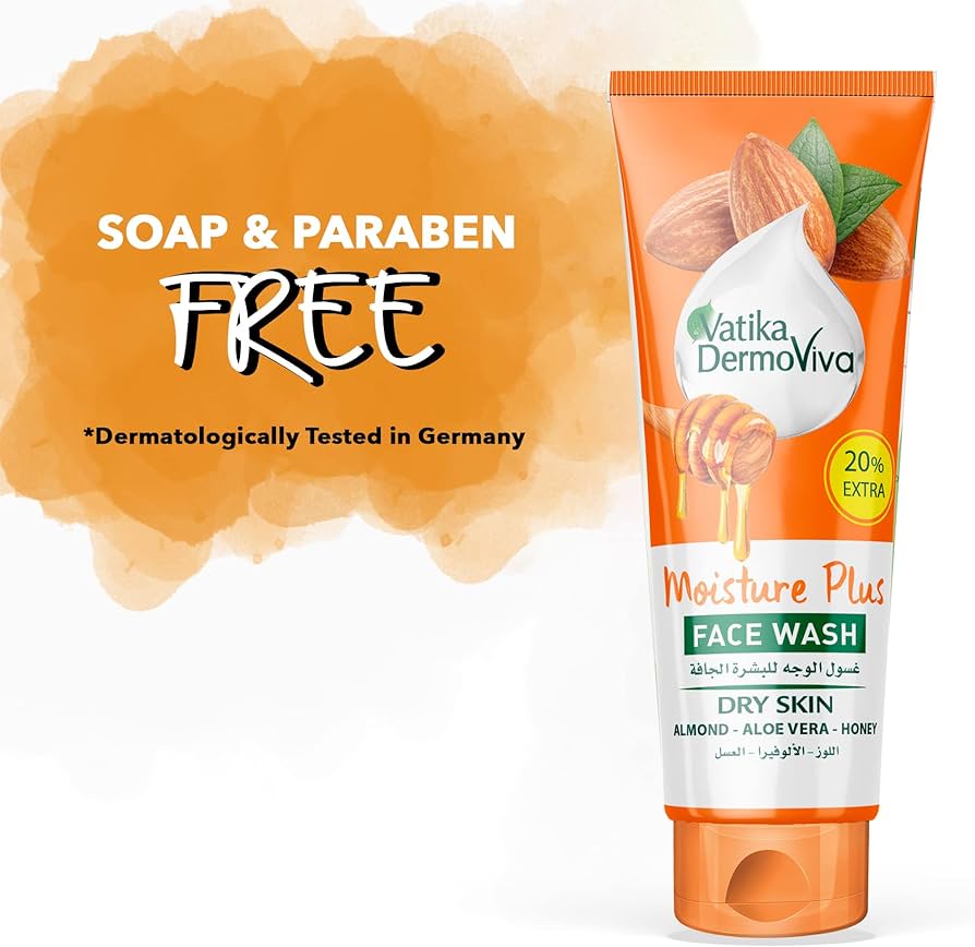 Vatika Dermo Viva Feuchtigkeitsplus Gesichtswaschgel (150ml + 35ml) | Angereichert mit Mandel-, Aloe Vera- und Honigextrakten | Hilft bei trockener Haut