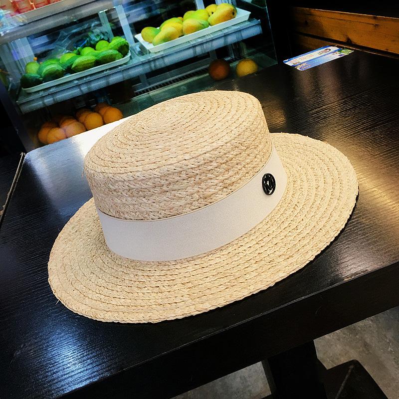 

2026 Letter Raffia Boater Hats Women Summer Hat with Ribbon Band Flat Top Sun Hat Wide Brim Ladies Canotier Beach Hat adjust бежевый