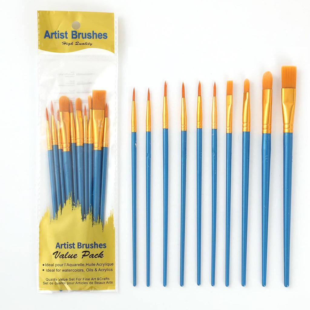 10-Piece Pearlescent Plastic Handle Nylon Hair Painting Brush Set for Kids - Ideal for Oil and Gouache Painting