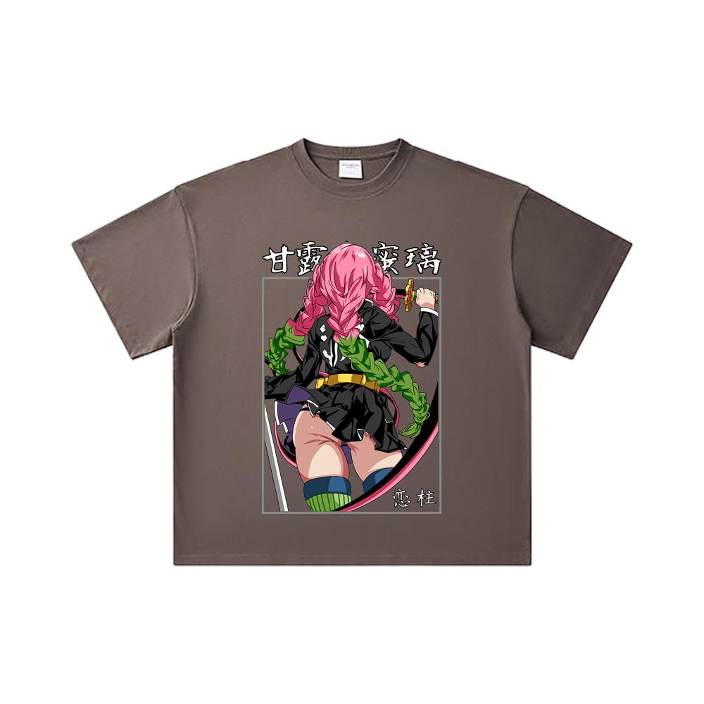 260 GSM Double Yarn 32 Count 100% Cotton Demon Slayer V75 Mitsuri Print Unisex Heavy Cotton T Shirt