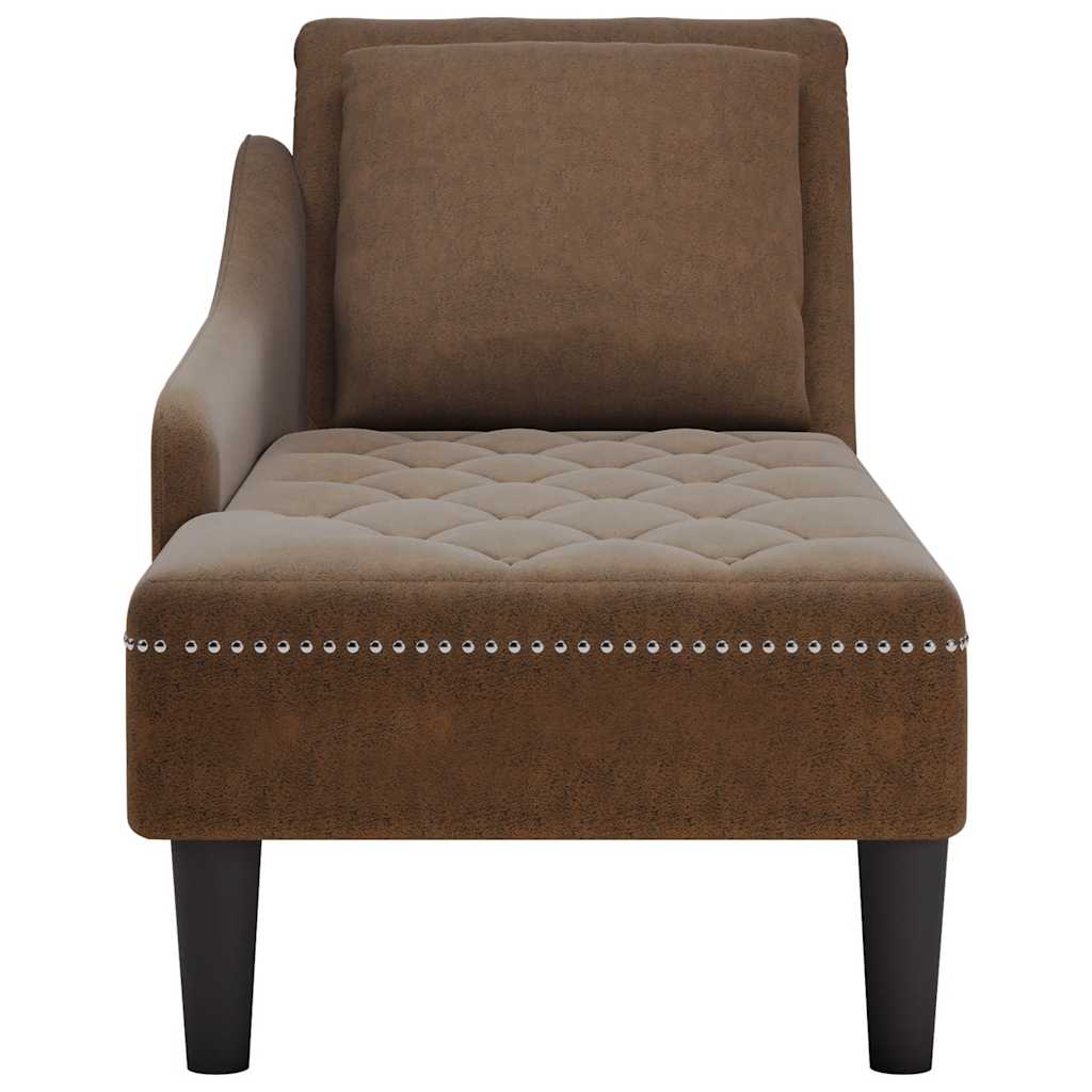 Chaise Longue with Cushion and Right Armrest Brown Faux Leather